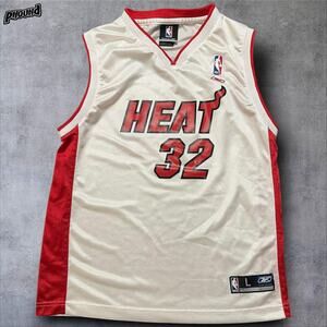 Miami Heat Jersey Youth Large White Red NBA Basketball O'Neal 32 Shaq Reebok